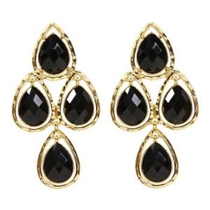 NWT Amrita Singh Jet Black and Gold Dangle Earring